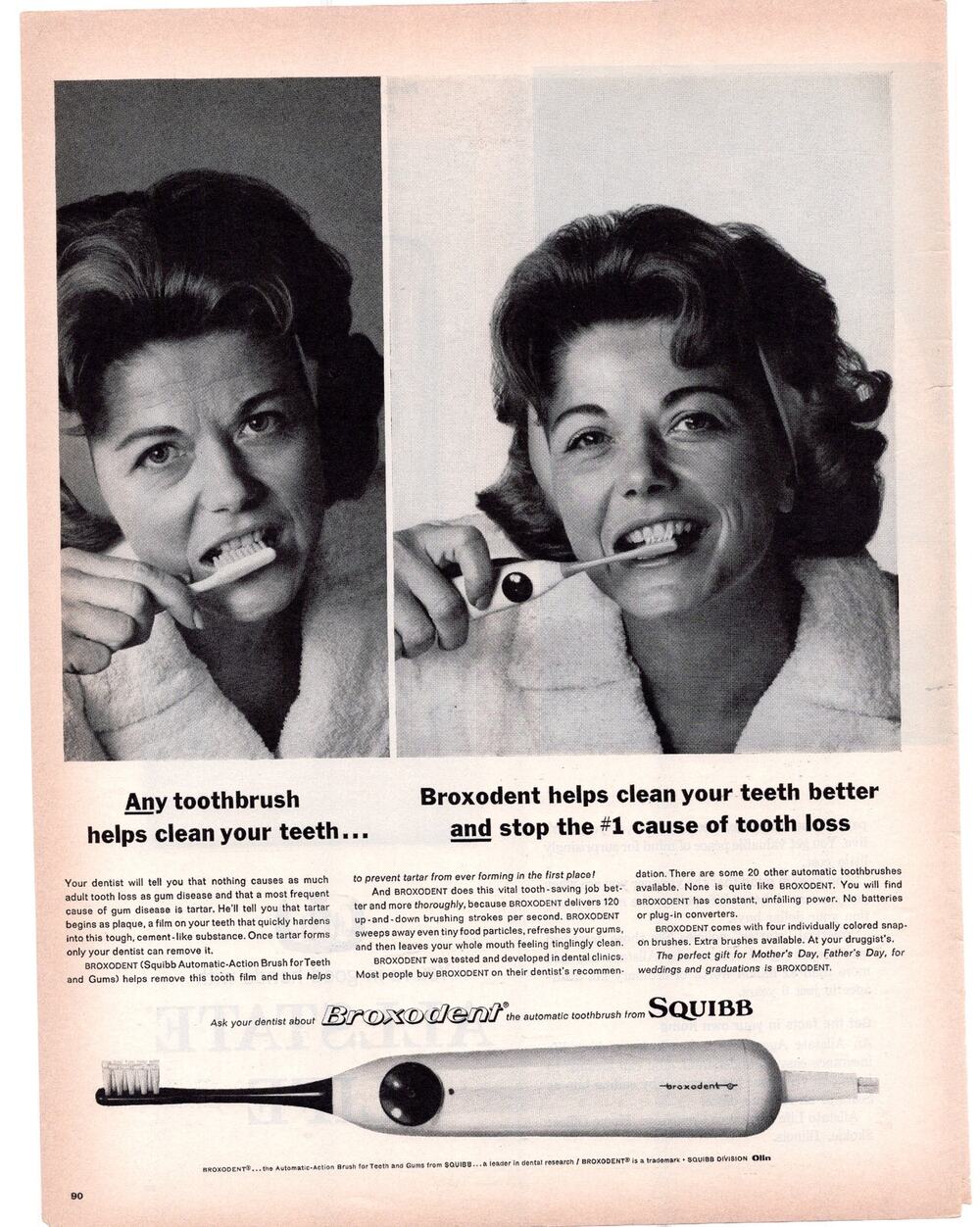 Squibb Broxodent Electric Toothbrush / Allstate Insurance Advertisement Vintage